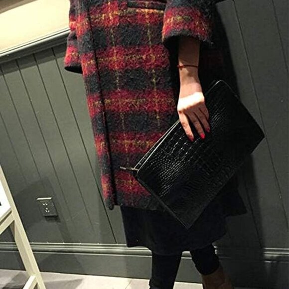 Women\'s Black Crocodile Pattern Clutch Purse Oversized Leather Evening Handbag main image 4